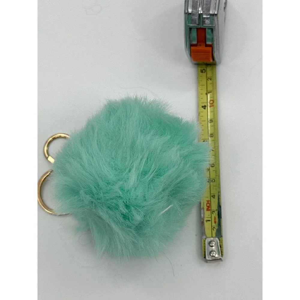 Mint Green Faux Fur Pom Pom Keychain Gold Tone Lobster Clasp Bag Charm